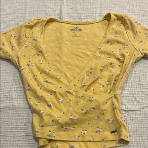 Hollister Yellow Short Sleeve Wrap Blouse